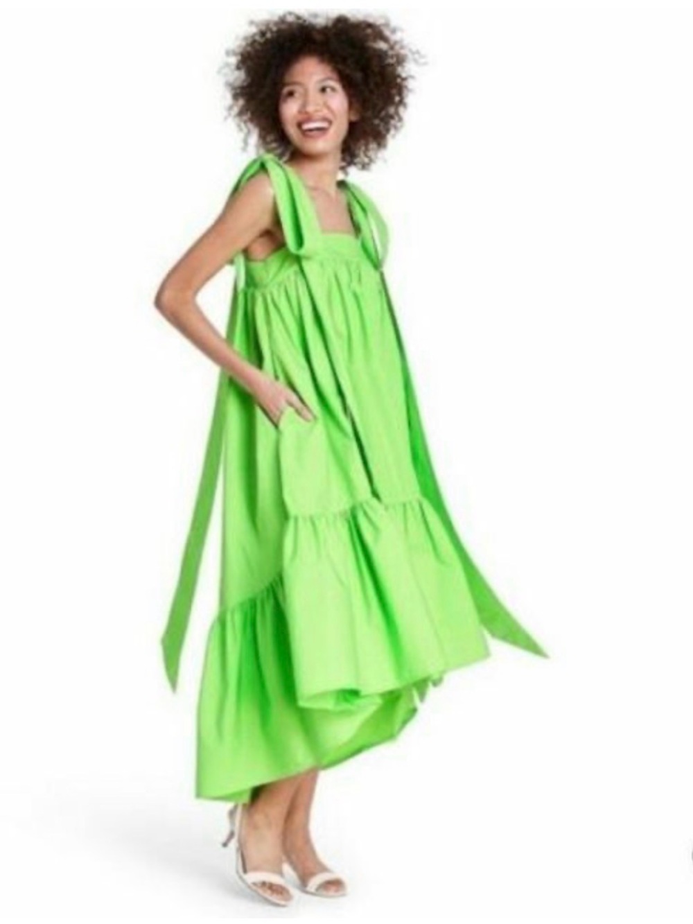 Christopher John Rogers for Target Tie Strap High-Low Babydoll Dress Lime Green